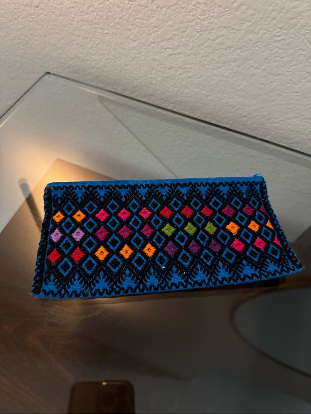 Oaxaqueño Embroidered Blue Diamond Pattern Clutch